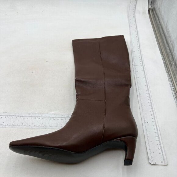 Women Stretchy Knee High Boots Closed Square Toe Low Kitten Heel Autumn Brown - Picture 2 of 7